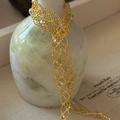 S925 silver lace woven necklace with gold beads and champagne crystals on a vase - 925 Silver / Gold (XLV181)