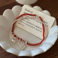 S925 silver double-layer beaded bracelet with red agate and retro abacus pendant - 925 Silver / Red & Silver (16SL54)