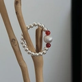 Minimalist S925 sterling silver beaded ring with red stones on a wooden branch - Adjustable Open / Red (1JZ74-SG)