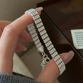 Dreireihiges S925 Sterlingsilber Perlenarmband mit verstellbarer Verlängerungskette - Retro Mehrlagiges Glitzerperlen Armband (SLS225) / 925er Silber