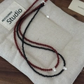 Set di collane di perle retrò fatte a mano in rosso scuro e nero con cuore argento - Stile Ciondolo Goccia d'Acqua (1TL74-SG) / Nero