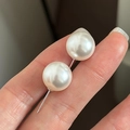 Elegantes pendientes de plata de ley 925 con grandes perlas blancas de alto brillo - Estilo Redondo 12mm (EHL127) / Plata 925