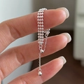 Minimalist S925 sterling silver triple-row beaded chain ring with adjustable drop charms - Adjustable Open / Wide Version (14JZ23) / Silver