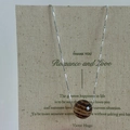 Minimalist S925 silver beaded necklace with round brown striped pendant on card - Brown Striped Bead Style (B款-1TL88-SG) / 925 Silver