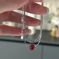 S925 sterling silver double chain necklace with red bead pendant and heart charm tag - Double Layer Red Bead Style (1TL86-SG) / 925 Silver