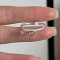 Minimalistischer S925 Sterlingsilber Ring im Retro-Sonnenbrillen-Design für Damen - Einstellbar Offen / Mattsilber Brillenform (JZC090)