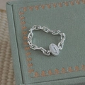 S925 sterling silver chain ring with rectangle zircon on a sage green jewelry box - 13# / French Vintage Chain Style (JZC094)