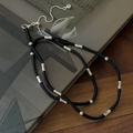 Minimalist S925 sterling silver woven necklace with metallic beads on wooden table - Black Silver Woven Style (1TL75-SG) / 925 Silver