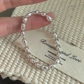 Minimalist S925 sterling silver beaded bracelet with polished oval beads and adjustable chain - Oval Bead String (LYY001) / 925 Silver