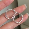S925 sterling silver bamboo style hoop earrings with a vintage minimalist design - 925 Silver / Bamboo Joint Design Style (EHJ092)