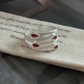 Retro S925 sterling silver multilayer ring with red water drop agate stones - Adjustable Open / Red Water Drop Agate Style (JZF140)