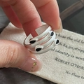 Retro S925 silver matte spiral open ring with black water drop enamel accents for women - Adjustable Open / Black Water Drop Agate Style (JZF140)