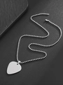 Silver stainless steel ball chain necklace with polished guitar pick pendant - Silver