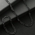Matte black Figaro chain necklace and bracelet set in stainless steel for men and women - Black