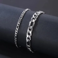 Detail of silver stainless steel Figaro chains in 4mm and 8mm with mirror polished finish - Dark Gray