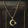Elegant gold S925 star and moon pendant necklace with intricate engraved details - Gold
