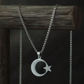 Elegant S925 sterling silver star and moon pendant necklace with box chain for women - Silver