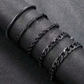 5-teiliges Set aus mattschwarzen Edelstahl-Armbändern mit Panzer-, Schlangen- und Seilketten - Schwarz