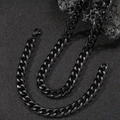 Polished black stainless steel Cuban chain necklace with lobster clasp on dark stone - Black Letter