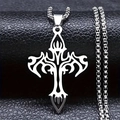 Gothic hollow cross pendant necklace with flame tribal design in silver stainless steel - Silver