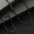 Minimalist black stainless steel Figaro chain necklace and bracelet jewelry set for men - Black Figaro