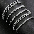 Fünfteiliges silbernes Metallarmband-Set mit Panzer- und Schlangenkette für Lagen-Look - Silber