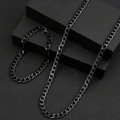 Minimalist black titanium steel Cuban chain necklace and bracelet set for men and women - Black NK Curb