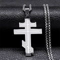 Zilveren orthodoxe kruishanger met box-ketting op zwart leer voor heren en dames - Zilver