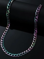 Detailed macro view of rainbow plated stainless steel Cuban link necklace with mirror finish - Necklace-Curb Chain Style (7mm*50cm)