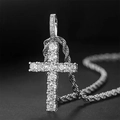 Klassieke zilveren kruis hanger met fonkelende strassteentjes en dikke touwketting - Zilver