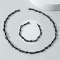 Set collana e bracciale in filo spinato nero stile punk minimalista per uomo e donna - Set con Zirconia Nera