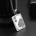 Pendentif As de Pique pour homme en acier inoxydable argenté avec chaîne de perles - Argenté