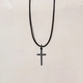 Gothic zwarte kruis hanger ketting met gevlochten PU lederen koord voor dagelijks - Zwart