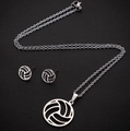 Poliertes silbernes Edelstahl-Schmuckset mit Volleyball-Anhänger und Ohrringen - Silber