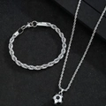 Silbernes Set aus Edelstahl-Fußball-Halskette und Armband mit gedrehter Kordelkette - Silber
