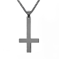 Herren Halskette aus poliertem Edelstahl in Gunmetal mit umgekehrtem Kreuz - Schwarze NK-Kette