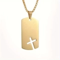 Golden stainless steel necklace featuring a hollow cross rectangular pendant and box chain - Gold