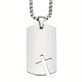 Collar con colgante de acero inoxidable cepillado y cruz calada sobre cadena de plata - Plateado