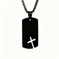 Fashionable black stainless steel dog tag necklace with a cutout cross pendant for men - Black
