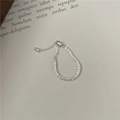 Anillo de cadena ajustable en plata de ley S925 brillante con borla y cuentas finas - Abierto Ajustable / Plateado