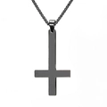 Pendentif croix inversée noire mate pour homme sur chaîne box ronde en acier inoxydable - Chaîne de Boîte Noir