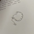 Anello con perline in argento sterling S925 con catena regolabile dal design minimalista - Stile Regolabile a Catena a Sfere (14JZ21) / Argento