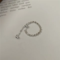 Anillo de cuentas de plata esterlina S925 minimalista con cadena ajustable y colgante - Abierto Ajustable / Plateado (14JZ12)