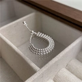 Anillo de triple capa de cuentas en plata de ley S925 con cadena ajustable deslizante - Abierto Ajustable / Plateado