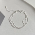 Dreilagiges S925 Sterlingsilber Perlenarmband mit verstellbarem Karabinerverschluss - 925er Silber / Silber