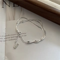 Pulsera de tres capas en plata S925 con mini cuentas y cierre de mosquetón para mujer - Plata 925 / Plateado