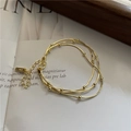 Pulsera de tres capas de plata de ley S925 con cadena de serpiente y cuentas doradas ajustables - Plata 925 / Dorado