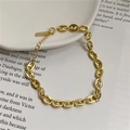 Minimalist S925 sterling silver pig nose coffee bean chain bracelet in 18K gold finish - 925 Silver / Gold (SLT082)
