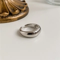 Polished S925 sterling silver wide band open ring with minimalist rounded mirror finish - Adjustable Open / Platinum Silver (6JZ41)