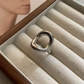 Polished S925 sterling silver open ring with minimalist hollow irregular design - Adjustable Open / Silver (JZC004)